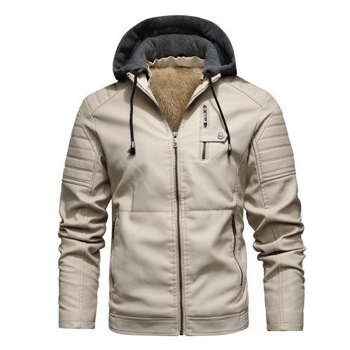 Image de Veste en Cuir Blanc à Capuche - Style Moto Décontracté