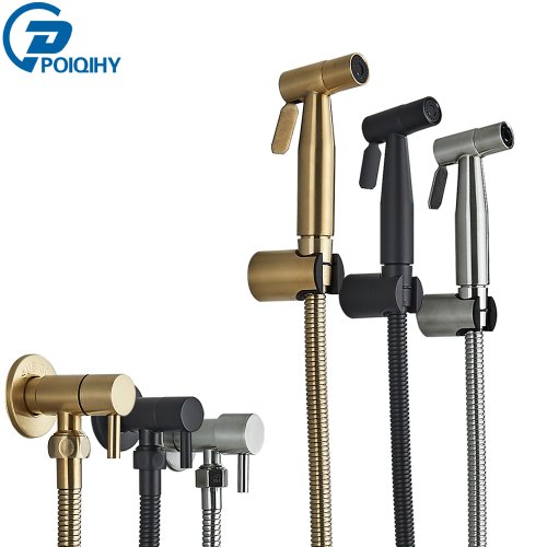 Image of Brushed Gold Stainless Steel Handheld Toilet Bidet Sprayer with Cold Water Hygiene Shower for Wall-Mounted Bathroom Use