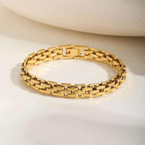 Immagine di Bracciale da Donna in Acciaio Inossidabile Color Oro con Cinturino per Orologio – Gioiello Impermeabile e Elegante per Feste e Occasioni Speciali