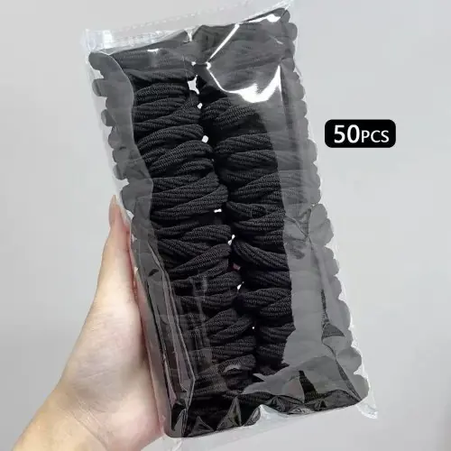 Image de Attaches cheveux élastiques en nylon – lot de 50, 100 ou 200, noir ou multicolore