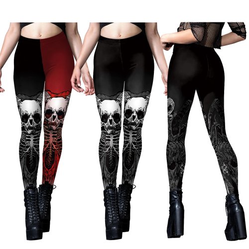 Imagen de Leggings de Halloween con Estampado de Esqueleto Punk para Mujer - Pantalones Tobilleros Góticos Elásticos y Sexis para Fitness y Estilo Urbano