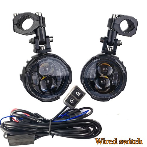 Imagen de Par de Faros Antiniebla LED para Motocicleta de 100W con Luz Auxiliar de Conducción, Doble Color y Función Intermitente