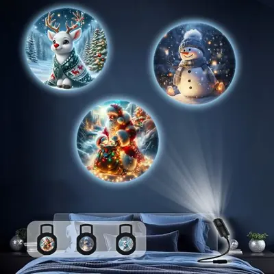 Image de Projecteur de Noël USB - Cerf, Père Noël, Bonhomme de Neige