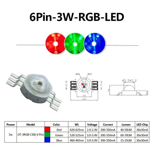 6pin 3W RGB