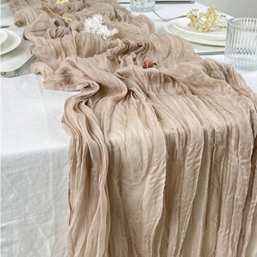 Imagen de Camino de Mesa de Gasa Semitransparente en Tela de Queso Salvia – Decoración Vintage para Comedor, Bodas, Banquetes y Arreglos Bohemios Retro