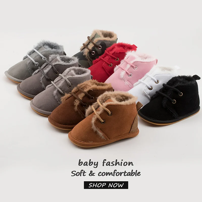 Image of Soft Cotton Baby Booties for Boys and Girls – Warm Winter Crib Shoes with Anti-Slip Sole for Newborns and First Walkers