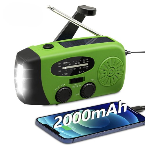 Afbeelding van kleine draagbare radio Noodradio Handslinger Solar FM-radio 2000mAh Power Bank met opladen Radio op batterijen