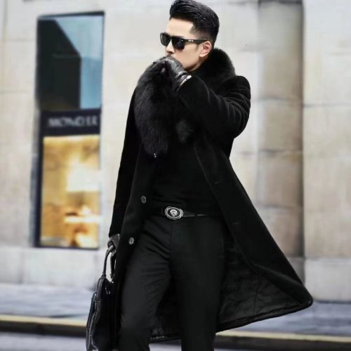 Image de Manteau Homme Fausse Fourrure Hiver Luxe Noir