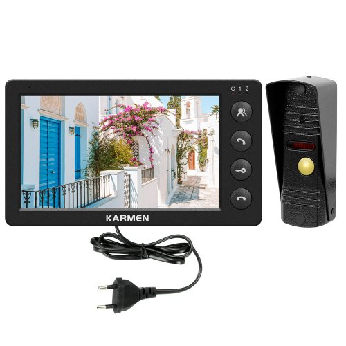 Imagen de Videoportero Karmen de 4 Hilos con Visión Nocturna, Panel Metálico Impermeable para Exterior y Desbloqueo Eléctrico - Intercomunicador Automático para Hogar (110V/240V)