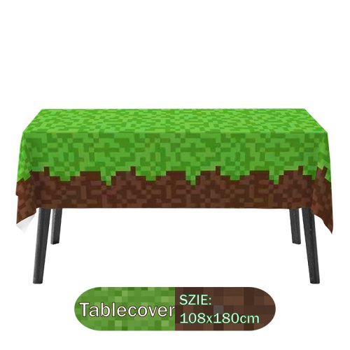 Image of Pixel Miner Style Birthday Party Grass Tablecloth Gamer Birthday Decorations, Mining Craft Party Supplies Pixel Miner Party