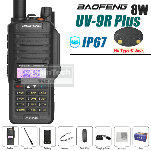 Immagine di Baofeng UV-9R Plus Radio bidirezionale IP67 Impermeabile UV9RPLUS Radioamatore portatile Torcia a LED VOX DualBand Walkie Talkie ad alta potenza