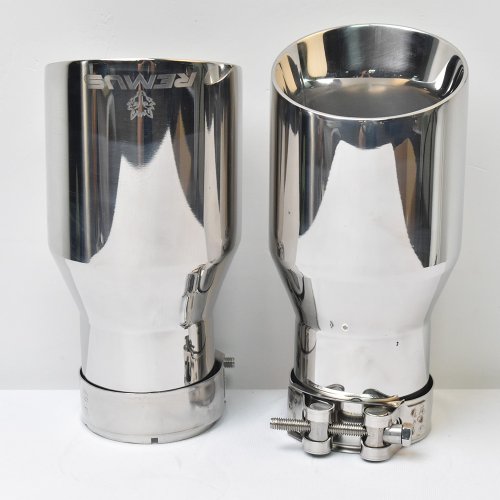 Imagen de Punta de Escape de Acero Inoxidable 304 con Entrada de 2.5 Pulgadas y Salida de 4 Pulgadas, Largo 7.5 Pulgadas, Diseño de Doble Capa y Boca Inclinada para Vehículos de Alto Rendimiento