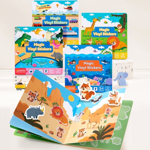 Imagen de Pegatinas Mágicas Reutilizables con Escenas DIY: Rompecabezas Educativo con Animales y Dibujos Animados para Niños – Juguetes Cognitivos y Libros Interactivos de Aprendizaje