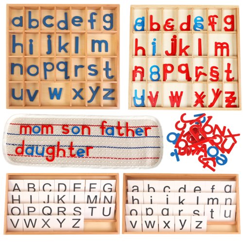 Bild von Montessori Alphabet Box für Kinder – Lernspielzeug mit farbigen ABC-Karten in Rot und Blau zur Sprachentwicklung und Buchstabenerkennung