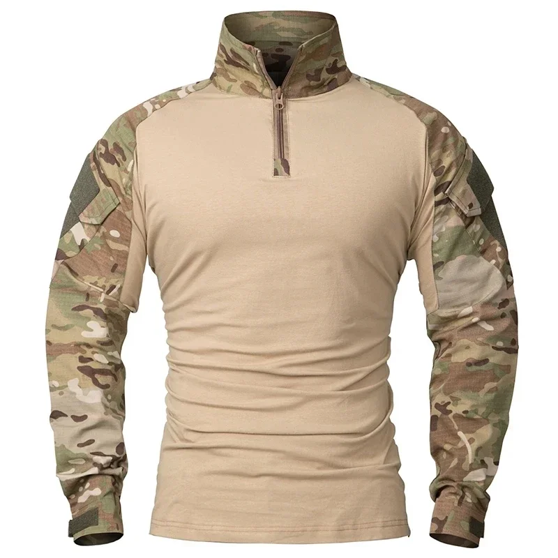 Imagen de Camisa Táctica de Manga Larga para Hombre, Camuflaje Ripstop Resistente al Desgaste, con Cremallera 1/4, Ideal para Airsoft, Exteriores y Actividades al Aire Libre
