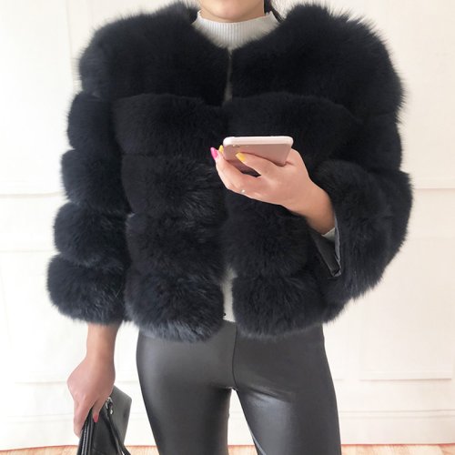 Immagine di Cappotto di Pelliccia di Volpe Autentica 2024 - Giacca Invernale Donna in Vera Pelliccia Naturale, Calda e di Alta Qualità
