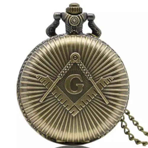 Image de Collier Pendentif Montre de Poche Masonique en Bronze