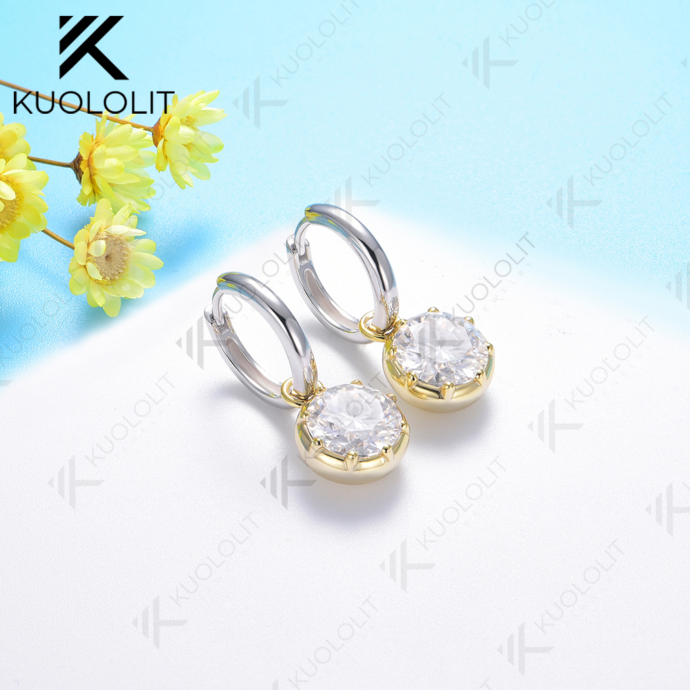 Immagine di Kuololit 4CTW Orecchini a cerchio in moissanite a taglio rotondo per donna Orecchini in oro massicci...