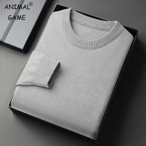 Imagen de Jersey de Cuello Redondo para Hombre con Suéteres de Punto de Manga Larga, Sudaderas Ligeras Vintage y Chaqueta Informal de Color Sólido