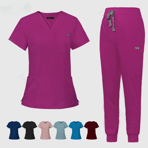 Afbeelding van Stijlvolle en Comfortabele Medische Scrubs Set voor Vrouwen – Korte Mouwen, Kleurrijk Ontwerp voor Verpleging, Dierenartsen en Medisch Personeel