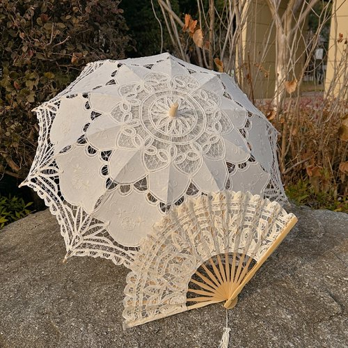 Beige sombrilla w ventilador