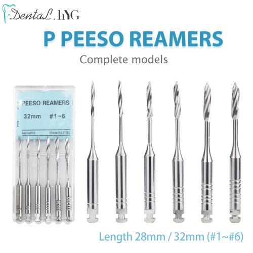 Imagen de Kit de 6 Escariadores Endodóncicos Peeso con Taladro Glidden Giratorio de 28 a 32 mm para Motor Dental – Limas Endodóncicas de Acero Inoxidable de Alta Precisión