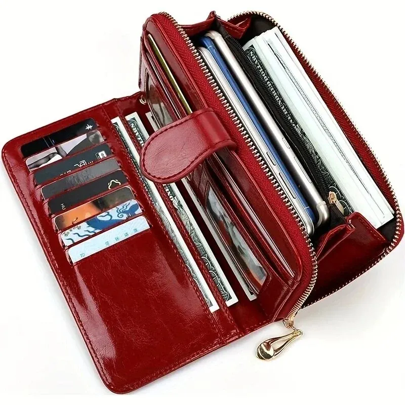 Imagen de Cartera de Mano Vintage en Cuero PU con Cera de Aceite para Mujer, Monedero con Espacio para Teléfono y Pulsera Ajustable, Tarjetero Práctico y Elegante