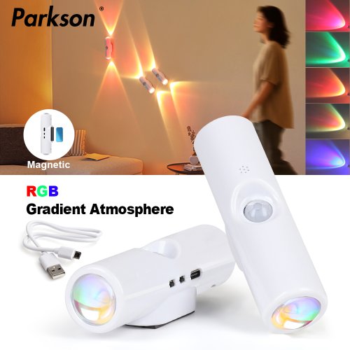 Imagen de Luz LED nocturna con Sensor de movimiento, luz LED de pared con carga RGB, recargable por USB, lámpara para armario, decoración del hogar, dormitorio y mesita de noche