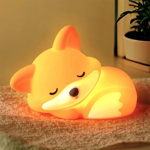 Image of Adorable Rechargeable Fox Night Light – Dimmable LED Squishy Animal Toy for Kids' Room Decor