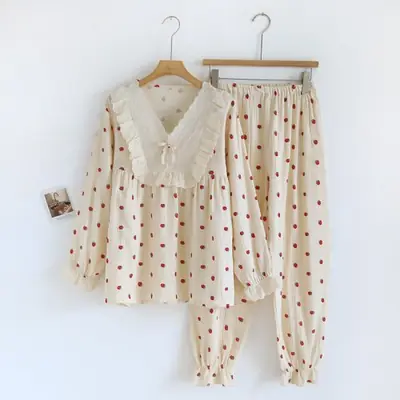 Image de Pyjama Femme 2 Pièces Coton Imprimé Fleur Automne-Hiver