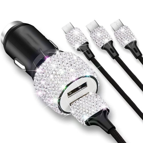 Afbeelding van Bling Bling Dubbele USB Autolader met Strass – Snel Opladen & Stijlvol Decor