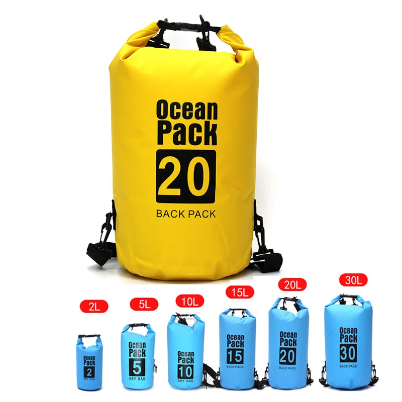 Imagen de Bolsa seca de almacenamiento impermeable para deportes al aire libre, PVC, 2L/5L/10L/15L/20L/30L, para canoa, Kayak, Rafting, natación, Kit de viaje, mochila