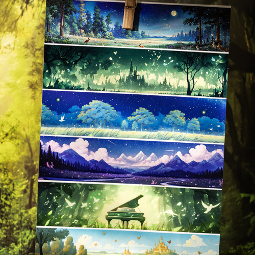 Image of Mr. Paper 3 Rolls Washi Tape Featuring Forest Scenery Landscape Scenes – Perfect for Journals, Scrapbooks, Photo Albums, and Creative Crafting Projects