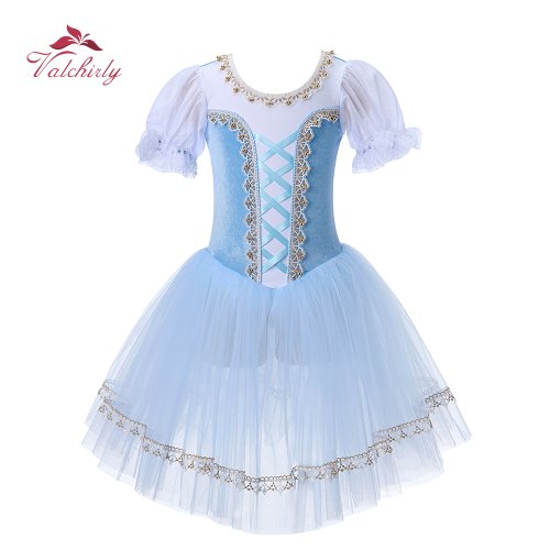 Image of Elegant Girls Golden Velvet Ballet Tutu Dress with Puff Sleeves and Long Skirt – Professional Dance Performance Costume for Kids, 2025 New Arrival