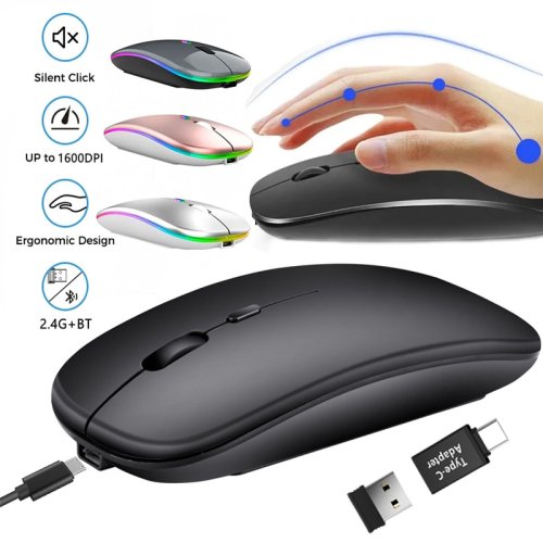 Oplaadbare Draadloze Muis met Bluetooth en 2,4 GHz Dubbele Modus – Nano Ontvanger voor PC, Laptop en MacBook