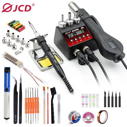 Image of JCD 8898PRO 2-in-1 Soldering Station with Hot Air Gun and Digital LCD Display – Precision Solder Iron for Cell Phone, SMD, BGA, and IC Repair