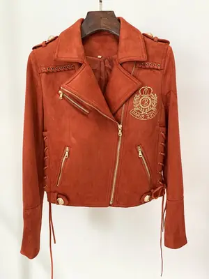 Image de Veste de motard femme en cuir synthétique suédé - Style 2024
