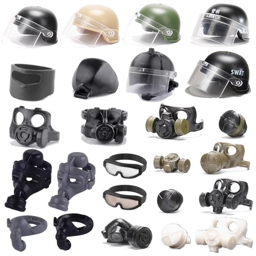 Image de Kit de Construction Militaire WW2 - Figurine MOC avec Casque, Masque à Gaz et Équipement SWAT