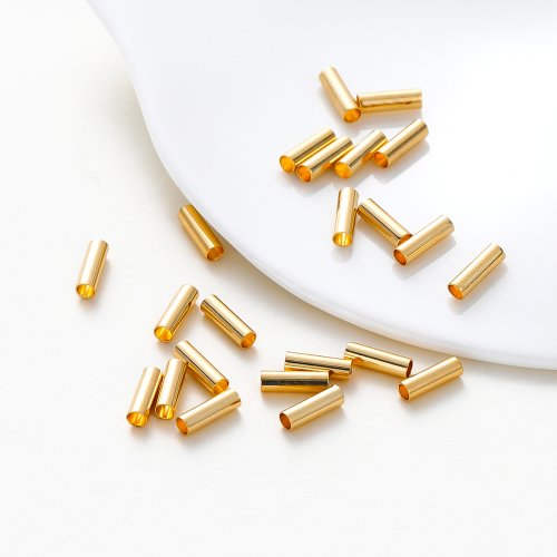Image of 100Pcs 5-7mm 14K/18K Gold Plated Straight Long Tube Brass Beads Necklace Loose Spacer Beads for DIY Jewelry Making  Accessories