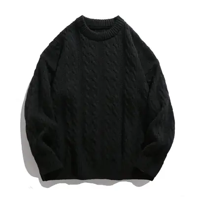 Image de Pull tricoté tressé homme col rond style japonais hiver 2026