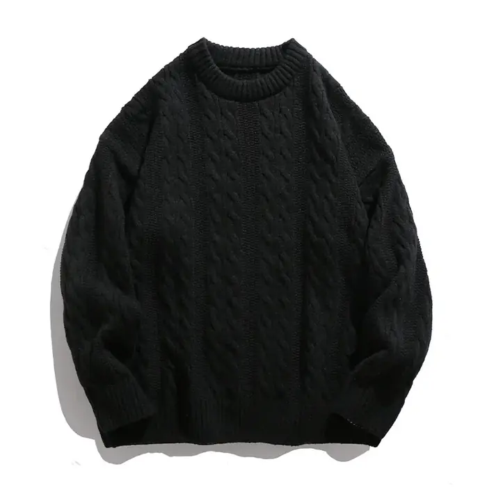 Image de Pull tricoté tressé homme col rond style japonais hiver 2026