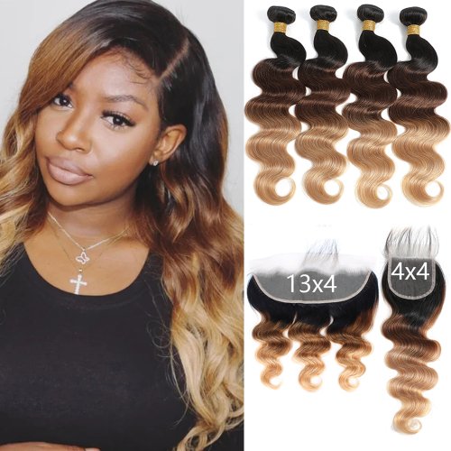 Immagine di Fasci di Capelli Ombre con Chiusura Frontale in Pizzo