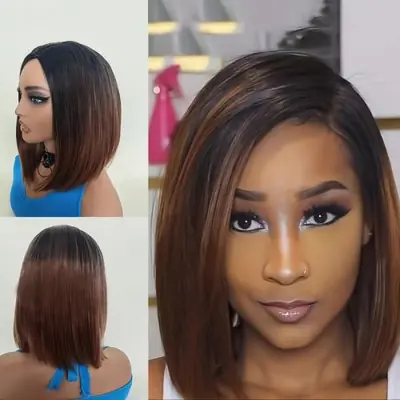 Image de Perruque Bob Rouge Ombré Rose - Synthétique Lisse