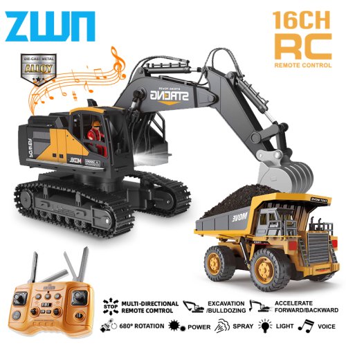 Image of Professional Alloy Remote Control Excavator and Dump Truck RC Model Construction Vehicle Set for Kids – Realistic Simulation Toy with Dual Functionality