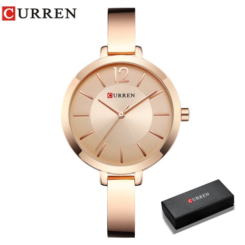 Imagen de Relojes CURREN de moda dorados para mujer, reloj de cuarzo ultrafino de acero inoxidable, reloj romántico para mujer, relojes para mujer con caja