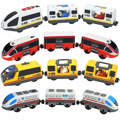 Image de Train en Bois Magnétique Électrique - Jeu de Voie Ferrée pour Enfants