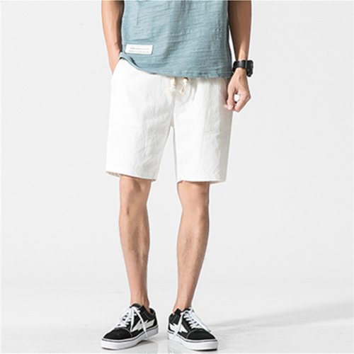 Image of Men's Cotton Linen Casual Shorts – Breathable, Comfortable Drawstring Summer Pants for Streetwear Style