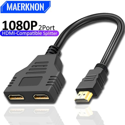Zdjęcie Rozdzielacz HDMI 1080p z jednym wejściem i dwoma wyjściami – adapter męski do żeńskiego, kompatybilny z laptopem, TV Box, telewizorem i monitorem
