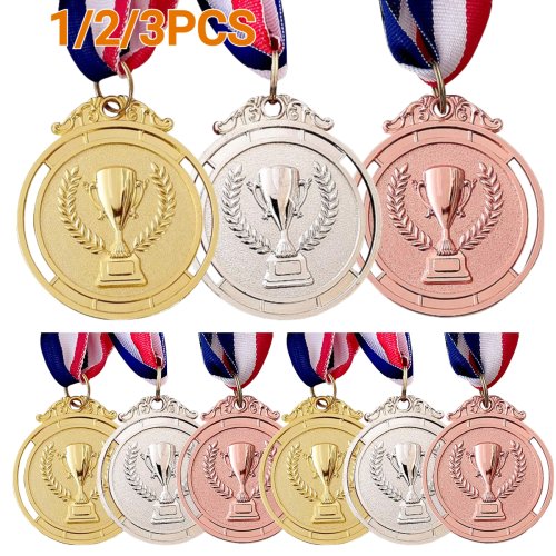 Afbeelding van Set van 3 Metalen Medailles met Halslint – Goud, Zilver en Brons – Ideaal voor Sportwedstrijden, Competities en Feestelijke Gelegenheden