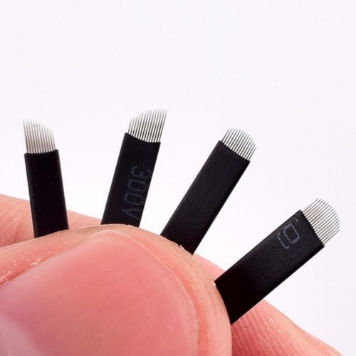 Afbeelding van 50 STKS Zwart Microblading Naalden PMU Tattoo Naalden Permanente Make-Up Blade 9Pin 12 14 16 U18 Handleiding Wenkbrauw Pen Blades